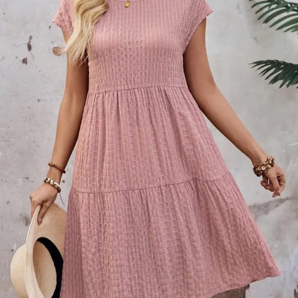 New! Women Crew Neck, Solid Mauve Color Dress. Quilted Fit and Flare Dress. - Picture 1 of 11